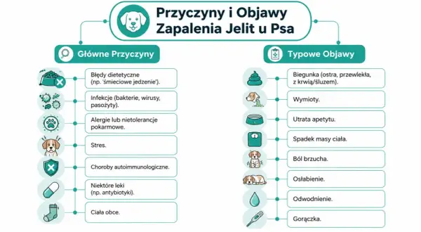 Biegunka u psa, w tym luźny stolec z krwią, to jeden z objawów zapalenia jelit.