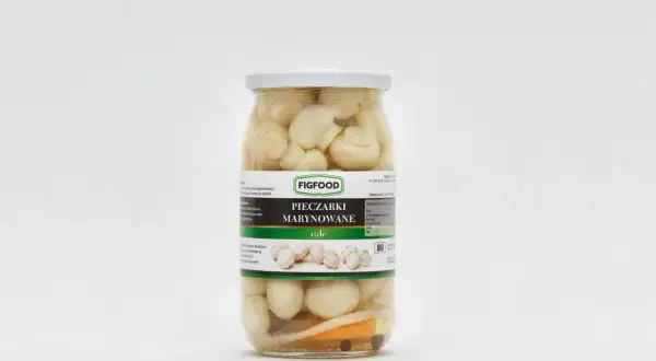 Słoik z pieczarkami marynowanymi marki Figfood.