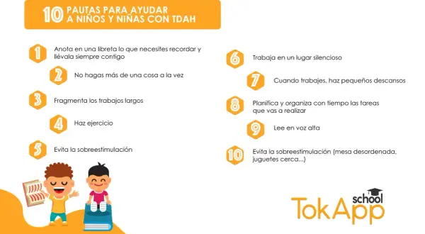 Pautas para ayudar a niños y niñas con TDAH: organiza, ejercita, evita sobreestimulación y trabaja en silencio.