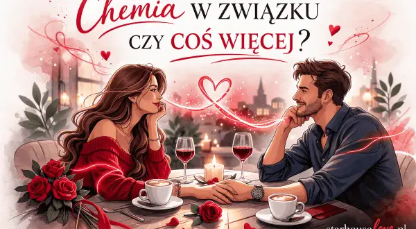 Para zakochanych przy romantycznej kolacji, z różami i świecą. Czy to chemia w związku, czy coś więcej?