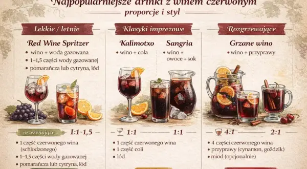 Orzeźwiające drinki z winem: Red Wine Spritzer, Kalimotxo i Sangria. Wino z sokiem i owocami to idealna propozycja na lato.
