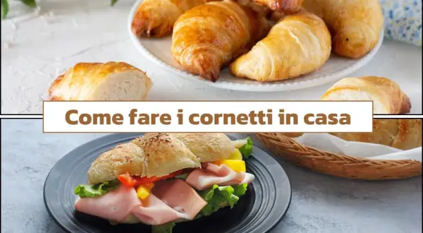 Cornetti fatti in casa dorati e fragranti, pronti per essere farciti o gustati al naturale.