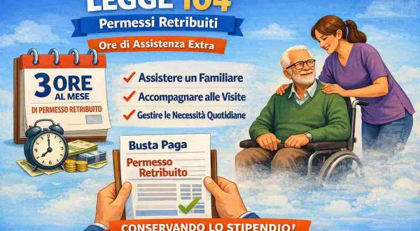 Novità Legge 104: 3 ore al mese di permesso retribuito per assistere familiari, accompagnarli alle visite o gestire necessità quotidiane, conservando lo stipendio.
