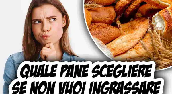 Ragazza pensierosa davanti a una selezione di pani. La domanda è: quale pane scegliere se non vuoi ingrassare?