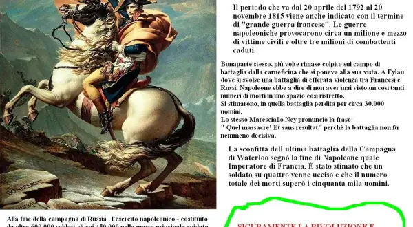 Napoleone a cavallo, fiero e determinato. Le guerre napoleoniche costarono milioni di vite, ma chi si mette paura nun se cocca, la storia cambia.