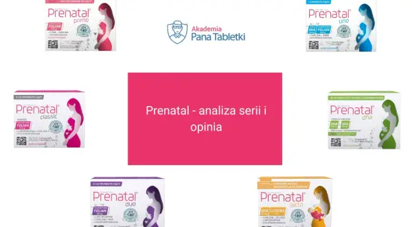Różne opakowania suplementów diety Prenatal, wspierające witaminy karmienie piersią i ciążę.