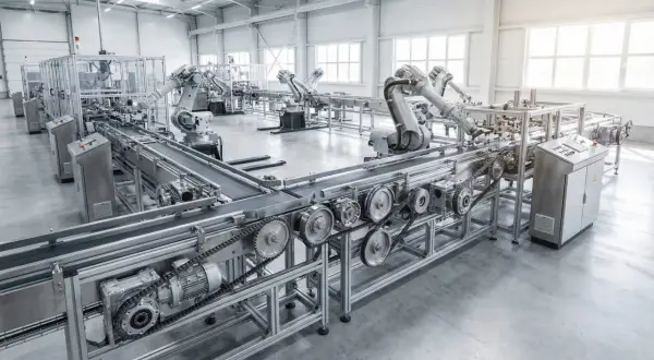 Roboty przemysłowe i linie produkcyjne zapewniają płynne utrzymanie ruchu w zakładzie produkcyjnym.