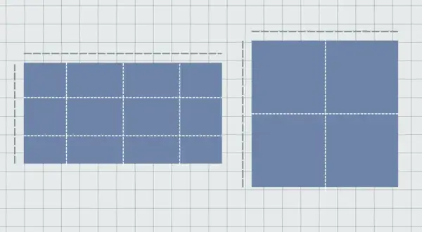 Two blue rectangles on a grid. One is 3x2 units, the other is 2x2 units, illustrating how big is a square foot.
