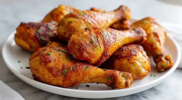 Złociste pałki z kurczaka z przyprawami, idealne do przygotowania w airfryer. Pyszne i chrupiące!