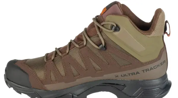 Brązowy but trekkingowy Salomon X Ultra Trek GTX, gotowy na każdą wyprawę.