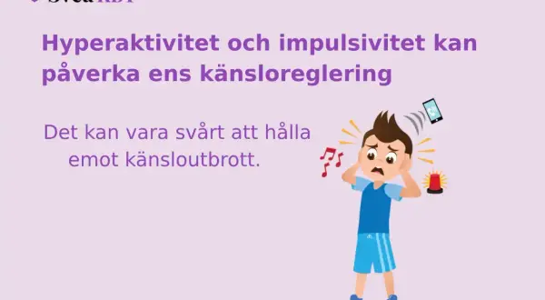 En pojke med händerna för öronen, överväldigad av ljud och en siren, symboliserar svårigheten att hantera känsloutbrott vid adhd.