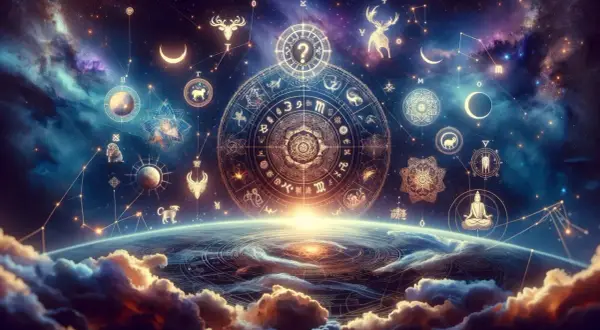 Wszechświat pełen symboli: 4 żywioły, znaki zodiaku, konstelacje i kosmiczna energia.