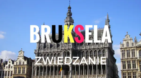 Bruksela - zwiedzanie, widok na zabytkowe budynki na tle błękitnego nieba.