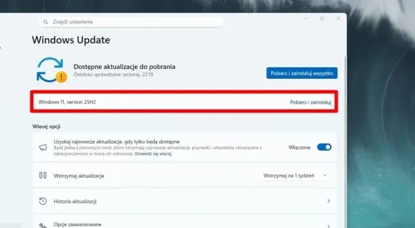 Dostępna aktualizacja Windows 11, version 25H2 do pobrania i zainstalowania.