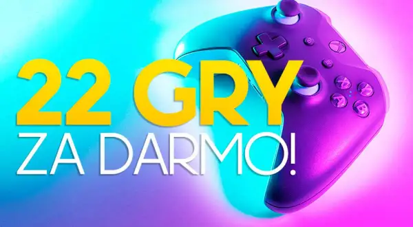 22 gry za darmo na Xbox Series S! Kolorowy pad i neonowe tło zapraszają do zabawy.