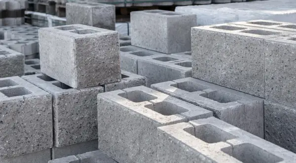 Stos szarych bloczków fundamentowych. Zastanawiasz się, ile bloczków fundamentowych na metr kwadratowy potrzebujesz do budowy?