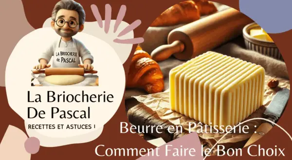 Un chef pâtissier prépare une brioche. À côté, un beau bloc de beurre francais, des croissants et un rouleau à pâtisserie.