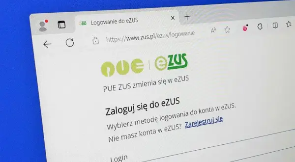Ekran logowania do eZUS. PUE ZUS zmienia się w eZUS. Wybierz metodę logowania do konta w eZUS. Zarejestruj się.
