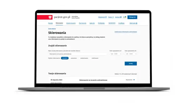 Strona pacjent.gov.pl pokazuje, jak sprawdzić kolejność do sanatorium. Widzisz tu swoje skierowania na leczenie uzdrowiskowe.