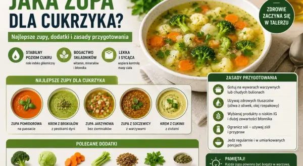 Jakie zupy dla cukrzyka typu 2? Na talerzu krem z brokułów, pomidorowa, jarzynowa i soczewicowa. Zdrowe, sycące i niskoglikemiczne.