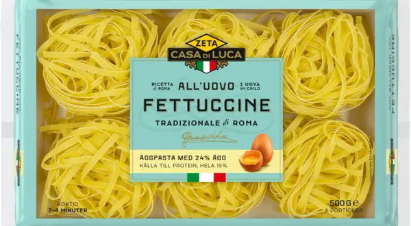 Zeta Casa di Luca Fettuccine, ett klassiskt fettuccine recept med 24% ägg. Perfekt för en proteinrik måltid.