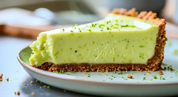 En krämig lime cheesecake med krispig botten, toppad med rivet limeskal. En perfekt dessert för alla tillfällen.