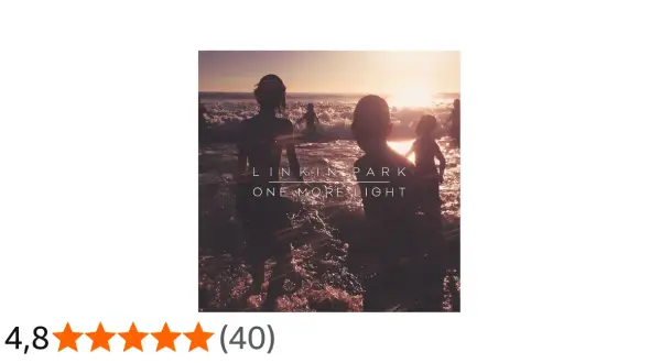 Okładka albumu Linkin Park "One More Light" z sylwetkami ludzi na tle zachodzącego słońca.