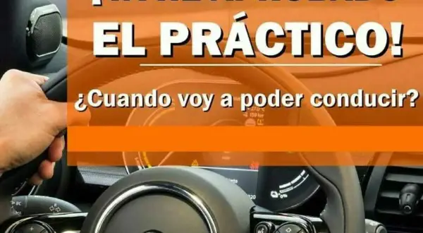 Mano en volante de Mini Cooper. Texto: "¡Ya he aprobado el práctico! ¿Cuando voy a poder conducir?".