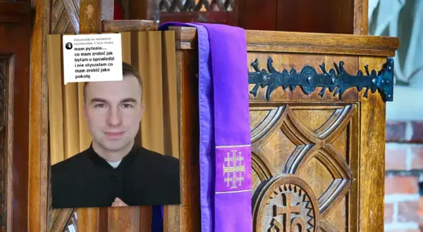 Komentarz pod filmem o najczęstszych pokutach po spowiedzi. Młody ksiądz w czerni.