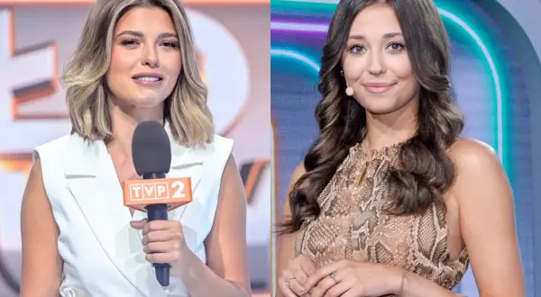 Dwie prezenterki telewizyjne, jedna z mikrofonem TVP 2.