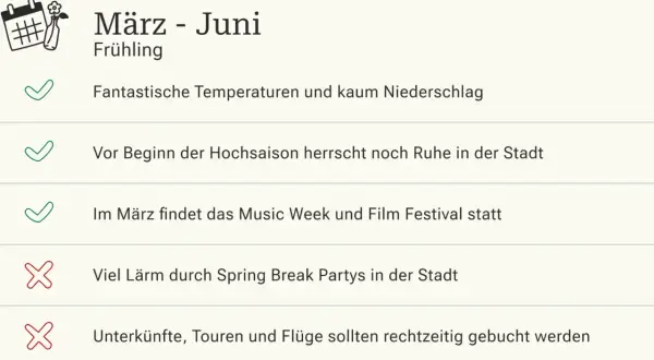 März-Juni: miami beste reisezeit. Fantastische Temperaturen, Ruhe vor der Hochsaison & Festivals. Vermeide Lärm & Buchungsstress.
