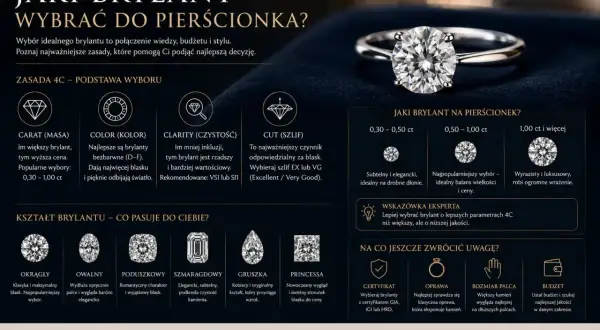 Wybór idealnego brylantu do pierścionka: zasady 4C, kształty i wskazówki. Ten piękny diament kamień zachwyca blaskiem.