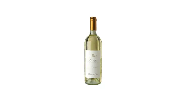 Bottiglia di vino bianco S'Elegas Argiolas, un nasco di Cagliari che evoca profumi mediterranei.