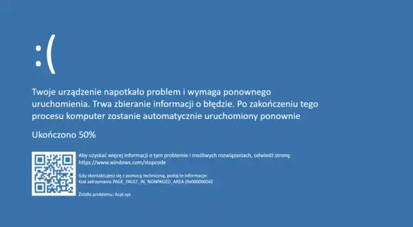:( Błąd krytyczny Windows 11, trwa zbieranie danych. Komputer restartuje się.