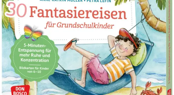 Ein Junge in Hängematte träumt von Fantasiereisen für Grundschulkinder. Entspannung für mehr Ruhe & Konzentration.