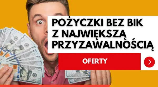 Zaskoczony mężczyzna z plikiem banknotów. Oferty pożyczki ze złym BIK z największą przyznawalnością.