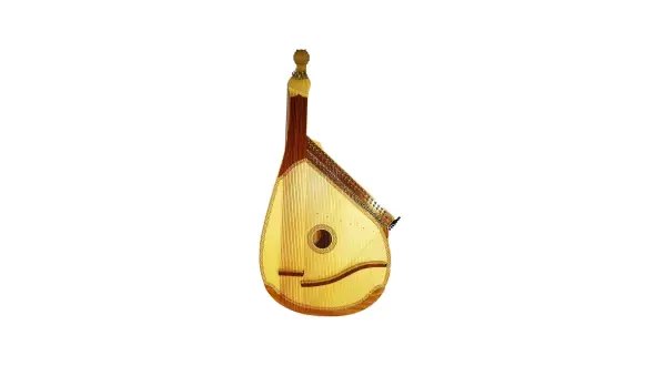 Piękna bandura, ukraiński instrument strunowy, z drewnianym korpusem i licznymi strunami, gotowa do wydobycia melodii.