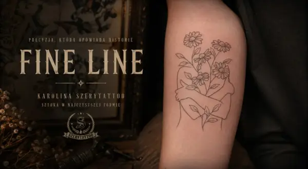Delikatne, minimalistyczne tatuaże z motywem kwiatów i postaci. Inspiracji małe tatuaże w stylu fine line.