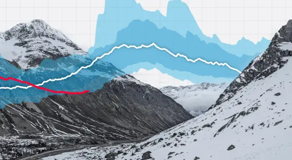 Berglandschaft mit Graphen, die die Schneefallgrenze in den Alpen darstellen.