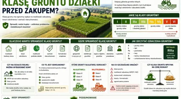 Sprawdź klasę gruntu przed zakupem, by uniknąć problemów z odrolnieniem i zabudową. Dowiedz się, jak odczytać oznaczenia i gdzie szukać informacji.