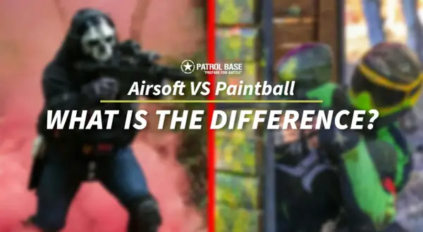 Dos jugadores enmascarados, uno con humo rojo, listos para la acción. ¿Cuál es la diferencia entre paintball y airsoft?