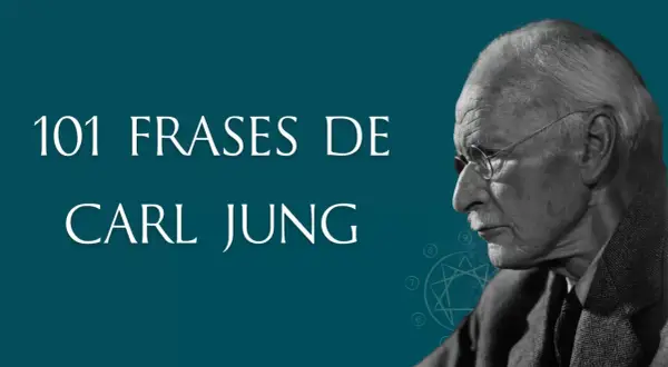 Retrato de Carl Jung junto a un texto que dice "101 frases de Carl Jung".