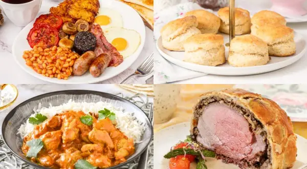 Un festín de comida de Reino Unido: desayuno completo, bollos, curry y un Wellington.