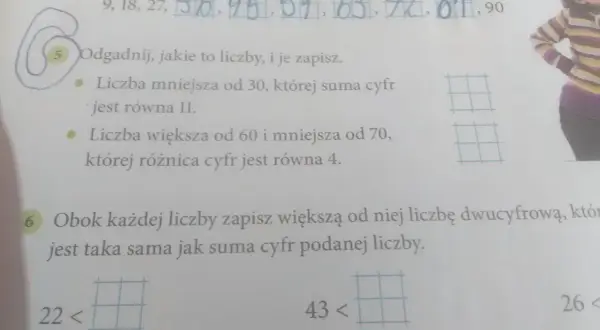 Fragment zeszytu z zadaniami matematycznymi, widoczne liczby i tekst.