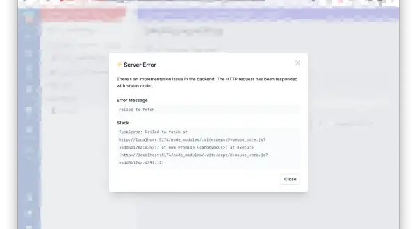 Erreur serveur : "Failed to fetch". Un problème d'implémentation empêche la récupération des données.
