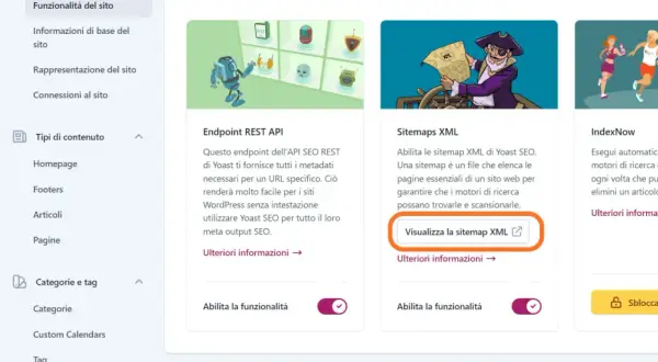 Impostazioni di Yoast SEO: Sitemaps XML per aiutare i motori di ricerca a trovare le tue pagine. Utile per accorciare i link e migliorare la visibilità.