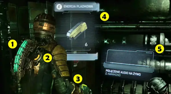 Isaac Clarke w Dead Space Remake. Poradnik pokazuje ekwipunek: plazmową energię i połączenie audio.