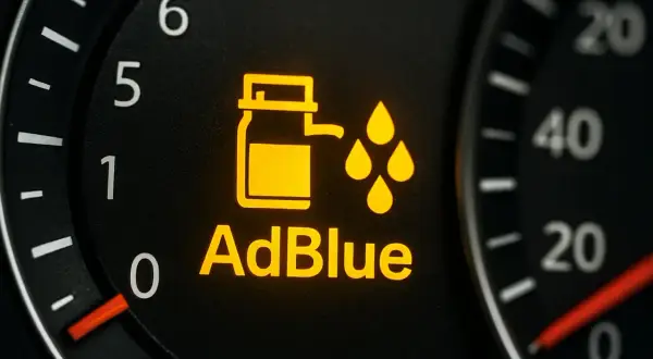 Luz de advertencia del sistema SCR AdBlue en el tablero. Indica que el nivel de AdBlue es bajo y necesita ser rellenado.