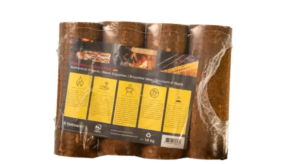 Buchenholz-Briketts von Pollmeier, ein nachhaltiges **Klarinette Material** für lange Brenndauer und hohe Wärme.