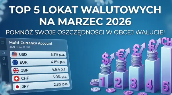 TOP 5 lokat walutowych na marzec 2026. USD 5.5%, EUR 4.8%, GBP 4.6%. Gdzie najlepiej ulokować oszczędności?